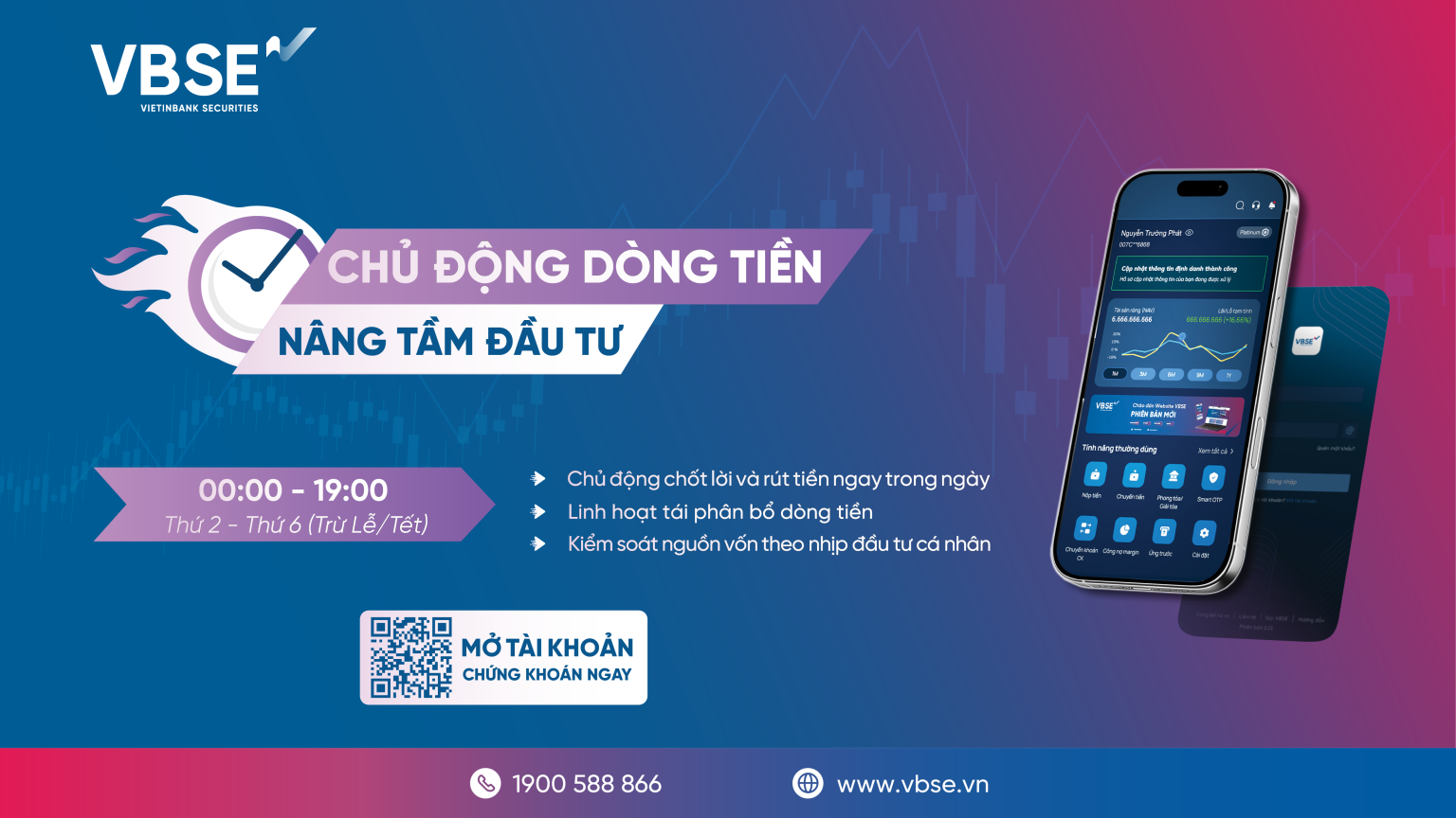 VBSE nâng cấp tính năng chuyển tiền online, mở rộng khung giờ rút tiền ...